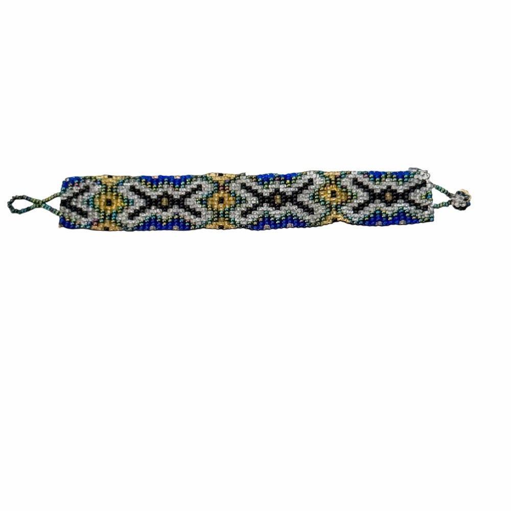 Handmade Multicolor Glass Beaded Bracelet Womens Woven Seed Bead 5 Inch Boho